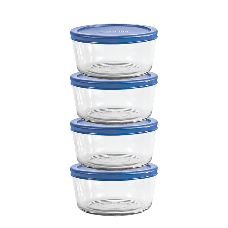 Anchor Hocking 2 Cup Glass Storage Containers with Lids, Set of 4 Glass Food Storage Containers w... | Amazon (US)