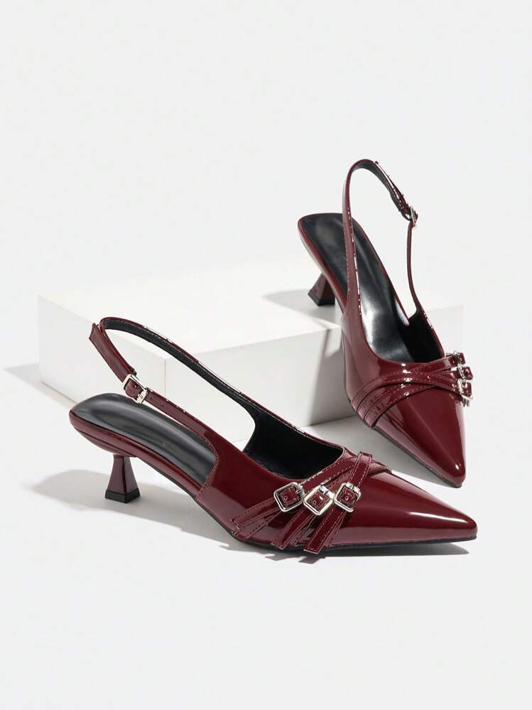 CUCCOO BIZCHIC Women's Pointed Toe Stiletto High Heel Slip-On Pumps, Shallow Vamp With Ankle Strap, Party & Spring Shoes | SHEIN