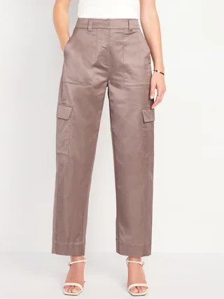 Extra-High Waisted Satin Cargo Barrel Wide-Leg Pants | Old Navy (US)
