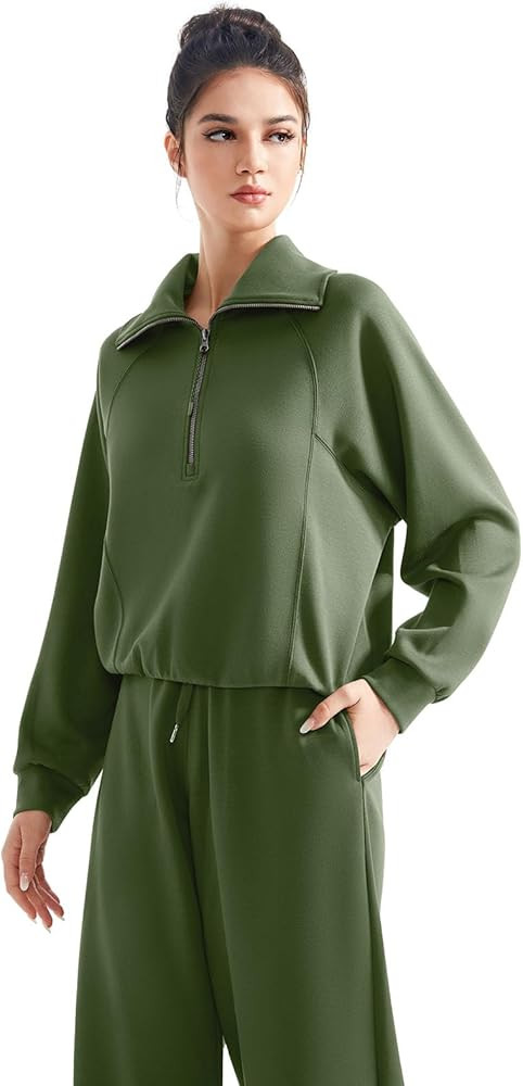 SUUKSESS Women 2 Piece Lounge Matching Set Wide Leg Sweatpant Half Zip Sweatshirt | Amazon (US)