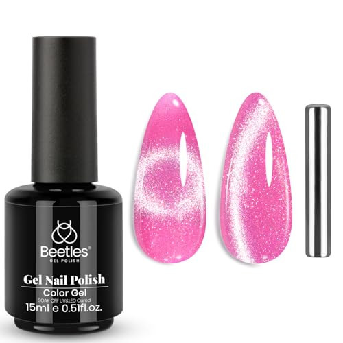 Beetles Pink Cat Eye Gel Nail Polish - 15ML Valentines Gel Polish Pink Cat Eye Glitter Magnetic Velvet Effect Soak Off UV French Nail Art Salon DIY Home Manicure Spring Gift for Women | Amazon (US)