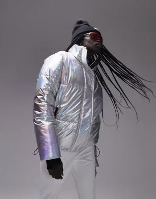 Topshop Sno funnel neck puffer ski jacket in metallic silver | ASOS (Global)