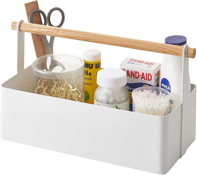 Yamazaki Home Storage Basket - Wood Handle Organizer Steel + Wood Large White | Amazon (US)