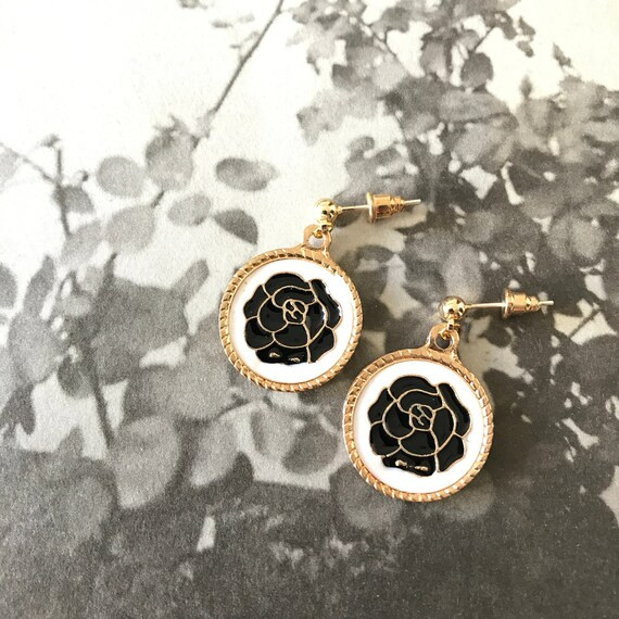 Black Camellia Charm Earrings 14K Gold Plated Earrings | Etsy | Etsy (US)