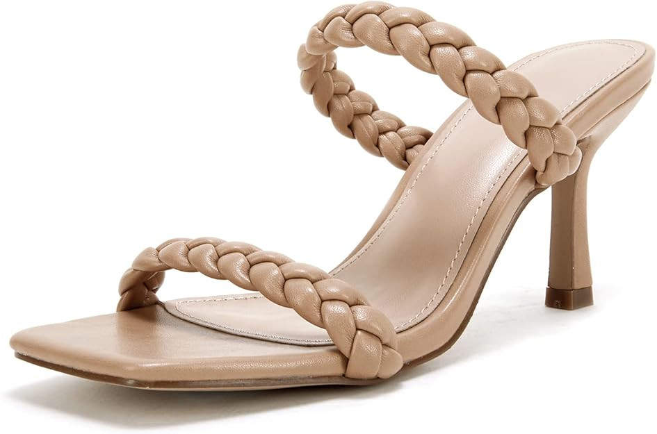 Womens Square Open Toe Braided Heeled Mules Sandals Strappy Slip On Stiletto Heels | Amazon (US)