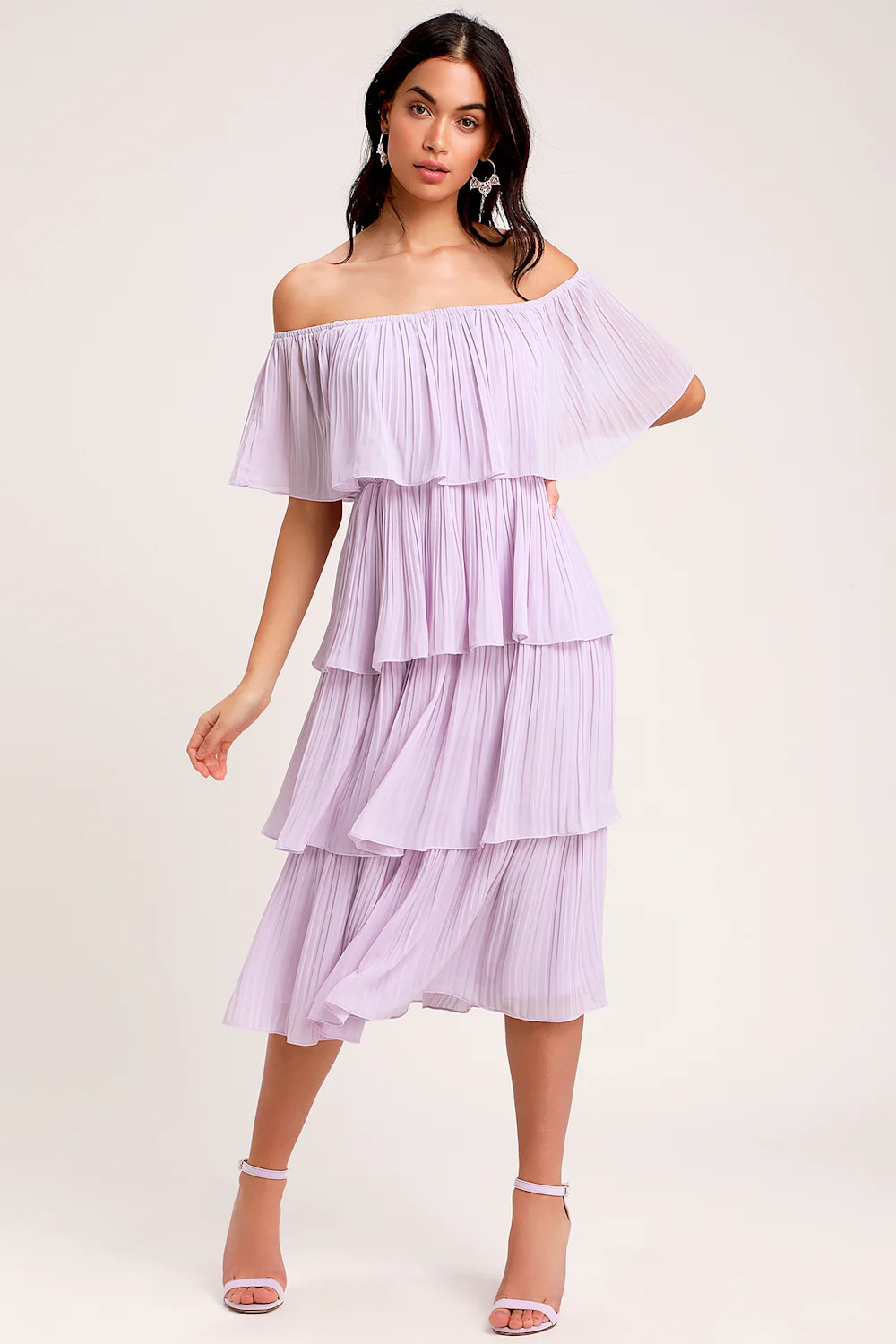 Gala Ready Lavender Off-the-Shoulder Ruffle Midi Dress | Lulus (US)