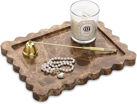 Scalloped Marble Decorative Tray,Luxury Natural Stone Bathroom Vanity Tray, Dresser Top Perfume C... | Amazon (US)