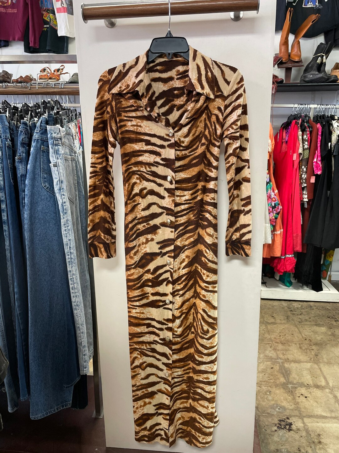 1970s Classy Elegant Tiger Print Dress | Etsy (US)