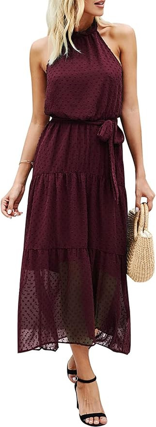 Pretty Garden Womens Halter Neck Floral Backless Loose Ruffle Maxi Dress | Amazon (US)