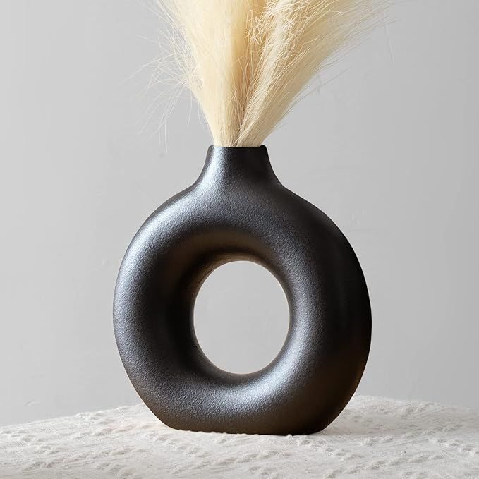 Amazon.com: Ceramic Vases for Home Decor, Circle Vase with Hole, Donut Vase, Boho Vase, Ceramic V... | Amazon (US)