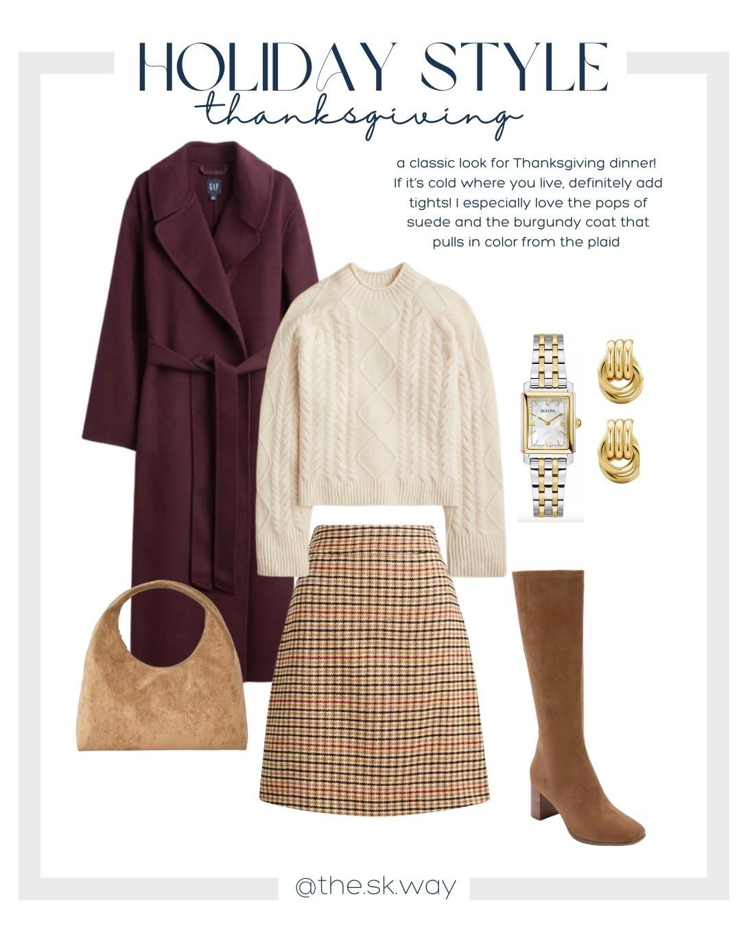 some more Thanksgiving outfit inspo! 🤎 if you need a warmer option, this plaid skirt is perfect! Pair with tights, a mock neck sweater, and some tall boots to complete the look! I love that this burgundy wool coat adds an extra layer while pulling in color from the plaid. Touches of suede make this a quintessential fall look! 

Everything linked is currently on sale!!

#LTKSeasonal #LTKHoliday #LTKSaleAlert