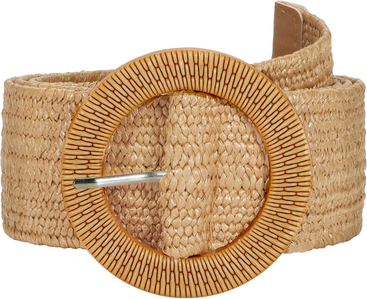 SUOSDEY Straw Woven stretchy Waist Belt for Women Dresses,Wide Boho Braided Elastic Belt with Rou... | Amazon (US)