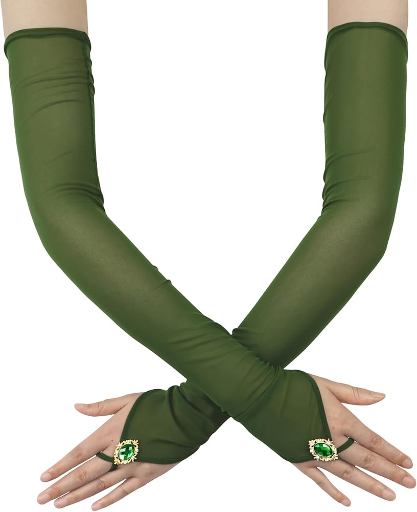 Opera Long Fingerless Gloves for Bridal Wedding Party Costume Stretchy Glove Mesh and Drill Glove... | Amazon (US)