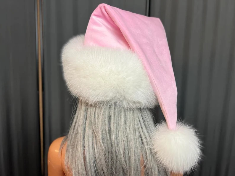 Barbie Santa Hat pure white fox fur pink velour top (Saga Furs) (Unisex) | Etsy (US)