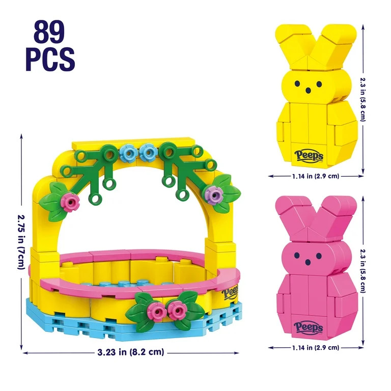 Brickcraft Peeps Easter Basket Pink & Yellow Brick Building Kit (89-Plastic Piece Set), Includes ... | Walmart (US)