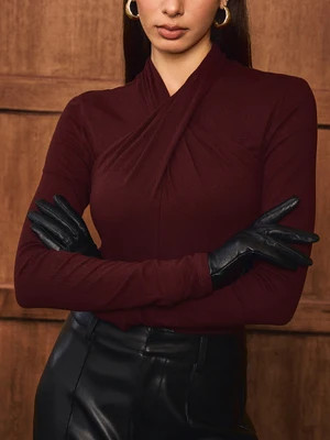 Cross Neck Long Sleeve Knit T-Shirt | Commense