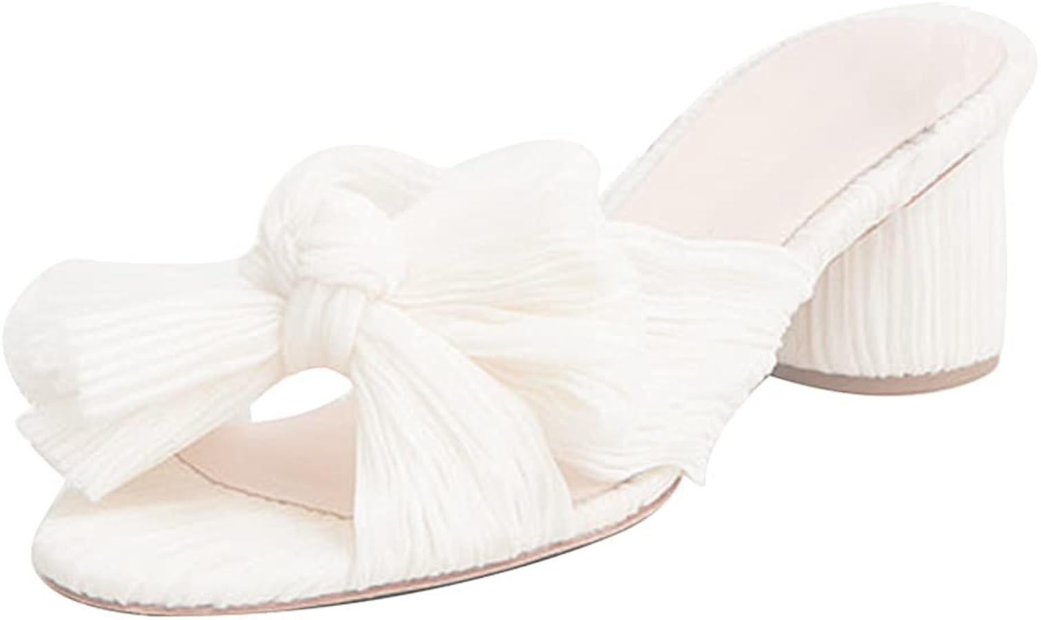 VIMISAOI Womens Pleated Bow Heels Block Chunky Heeled Sandals Open Toe Ankle Strap Heels Wedding ... | Amazon (US)