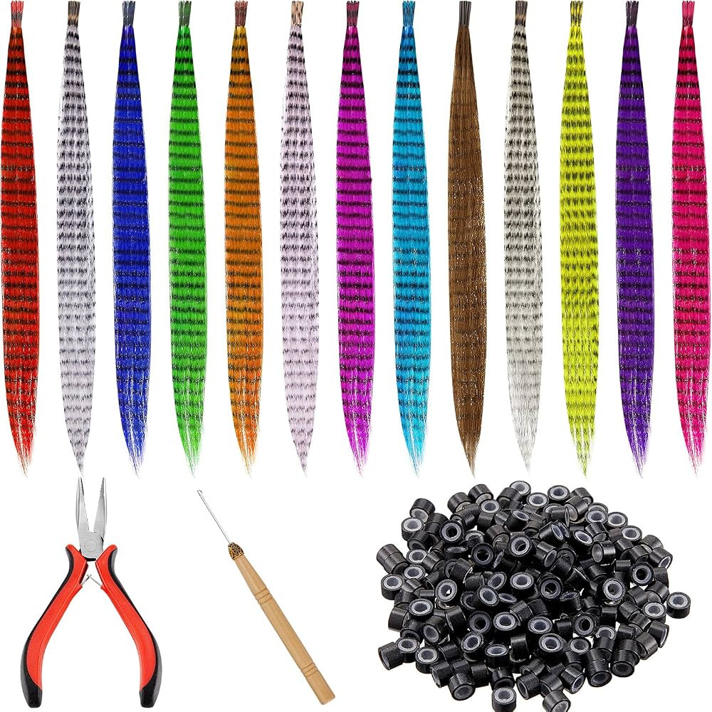 Xinnun 52 Pcs Colored Hair Feathers Extension Kit for Women 13 Colors Long Straight Synthetic Hai... | Amazon (US)