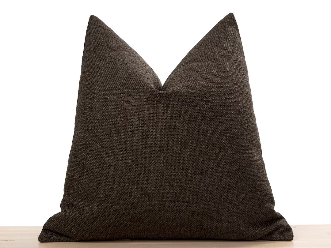 Dark Brown Linen Pillow Cover, Woven Brown Euro Sham Cover, Decorative Cushion Cover, Sofa Pillow... | Etsy (US)