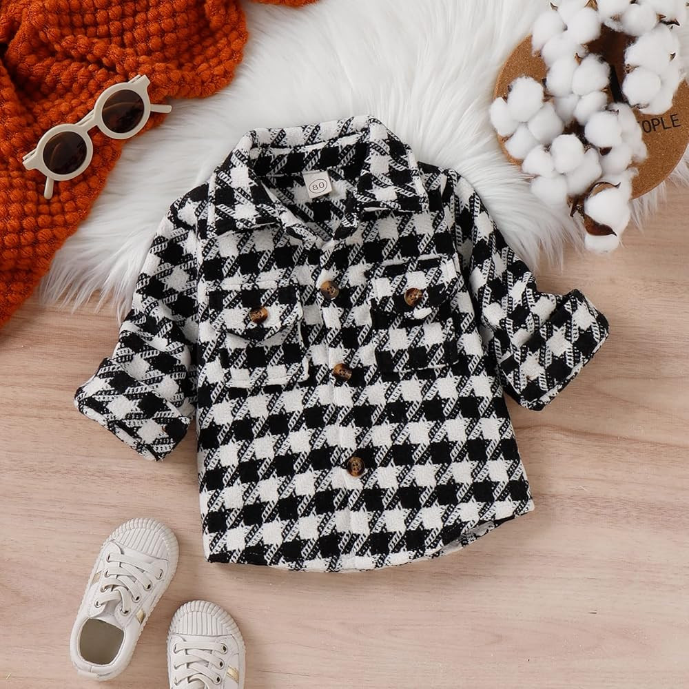 Karuedoo Toddler Baby Boy Girl Long Sleeve Plaid Shirts Flannel Lapel Button Down Shacket Jacket ... | Amazon (US)