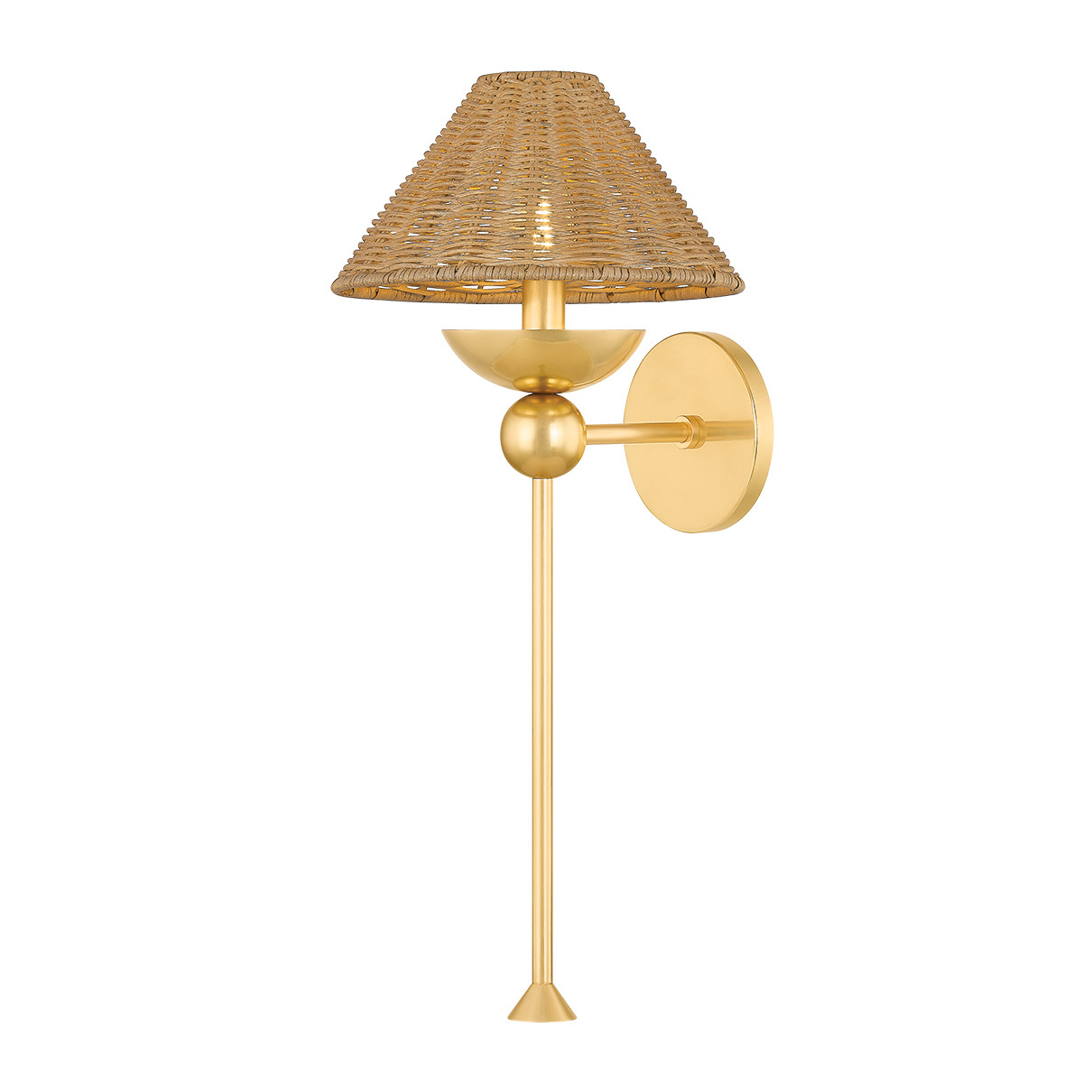 Annie Wicker Rattan Aged Brass Wall Sconce | Mintly Home