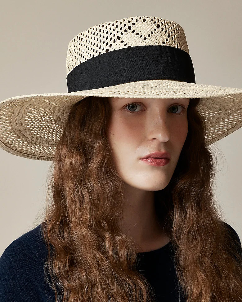 Wide-brim boater hat with ribbon | J. Crew US