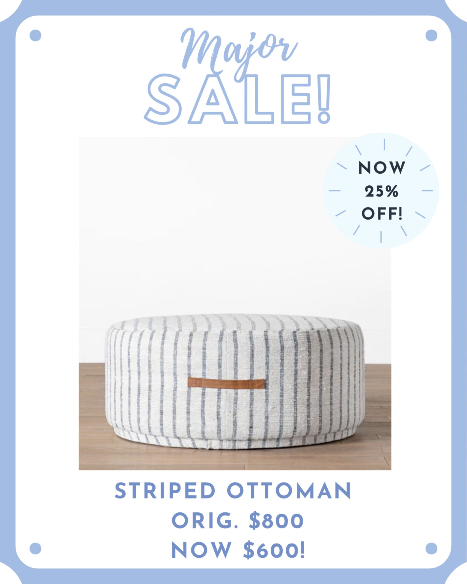 The McGee & Co. Labor Day sale also ends today!! Get up to 25% OFF sitewide!! Including this striped ottoman that’s now $600! 🙌🏻 Love an ottoman as a coffee table for a softer place to put your feet up! Linked even more ottomans on sale too🤍

#LTKhome #LTKsalealert #LTKfamily