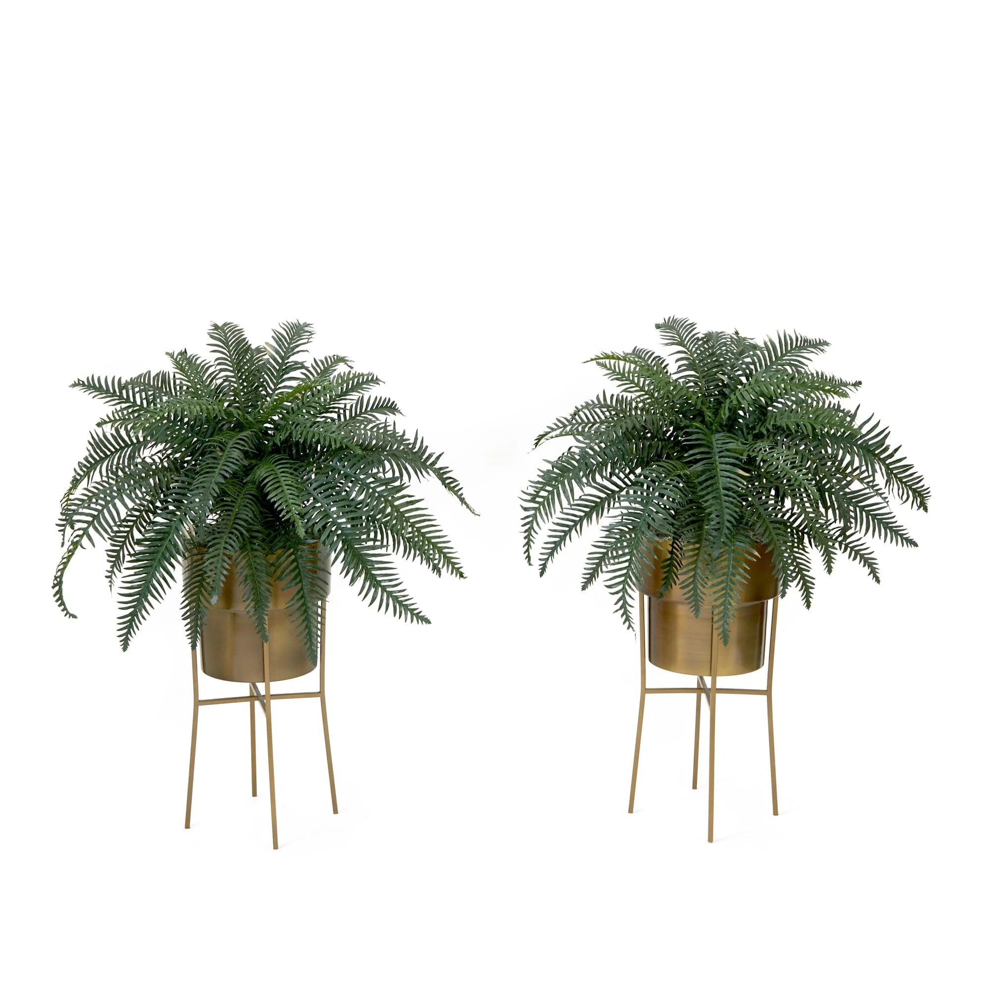 34” Artificial River Fern Plant in Metal Planter with Stand DIY KIT - Set of 2 | Nearly Natural | Nearly Natural