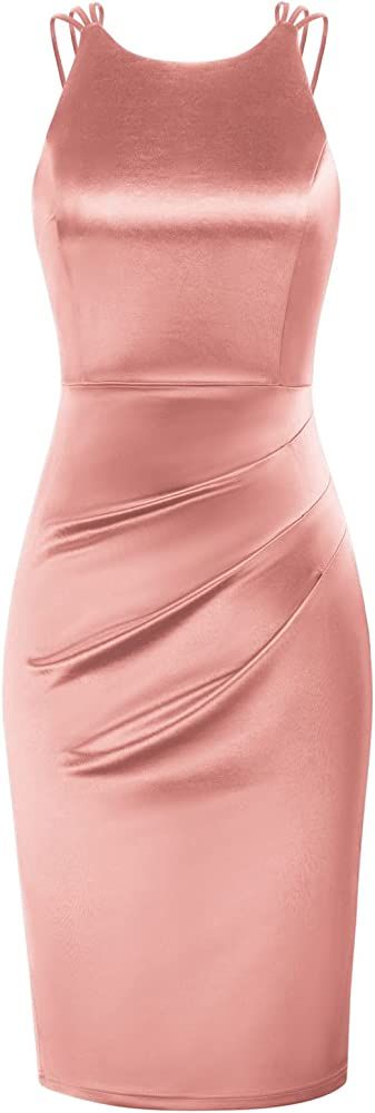 GRACE KARIN Women's Satin Slip Dress Sleeveless Criss Cross Backless Ruched Bodycon Cocktail Party D | Amazon (US)