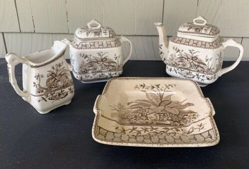 Antique GW Turner & Sons Brazil Brown Transferware Tea Plate Cream As Is 4 Piece  | eBay | eBay US