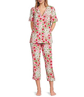 BedHead Spring Berry Print Short Sleeve Notch Collar Organic Cotton Jersey Knit Cropped Pajama Set - XL | Dillard's