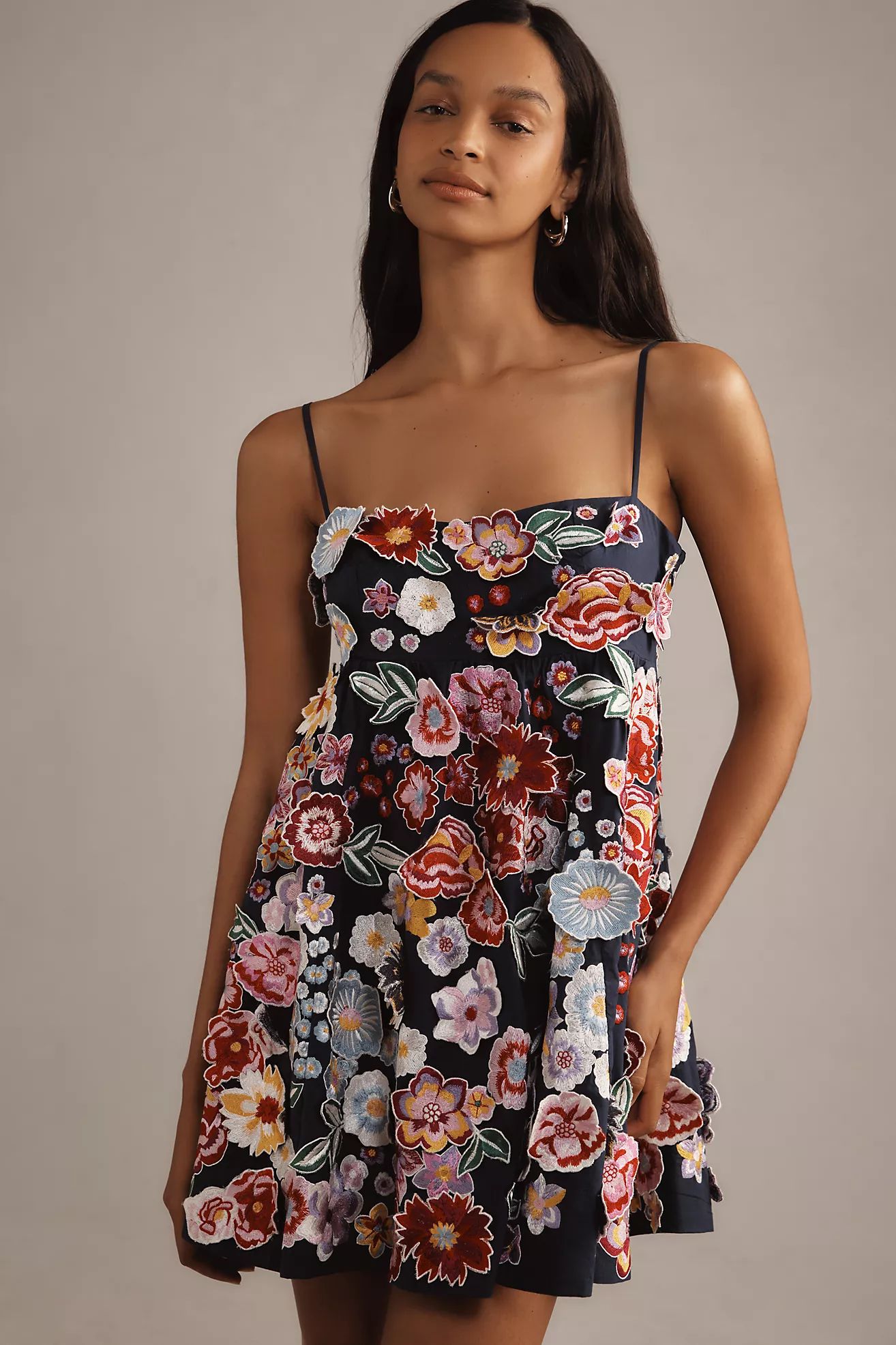 By Anthropologie Sleeveless 3D Floral Babydoll Mini Dress | Anthropologie (US)