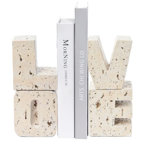 Book Ends Decorative with Love Design,Small Farmhouse Heavy Duty Bookends,Book Holders for Shelves, Book Stoppers for Home Desk Decoration, Unique Love Sculpture Bookend-Great Gift for Valentine's Day | Amazon (US)