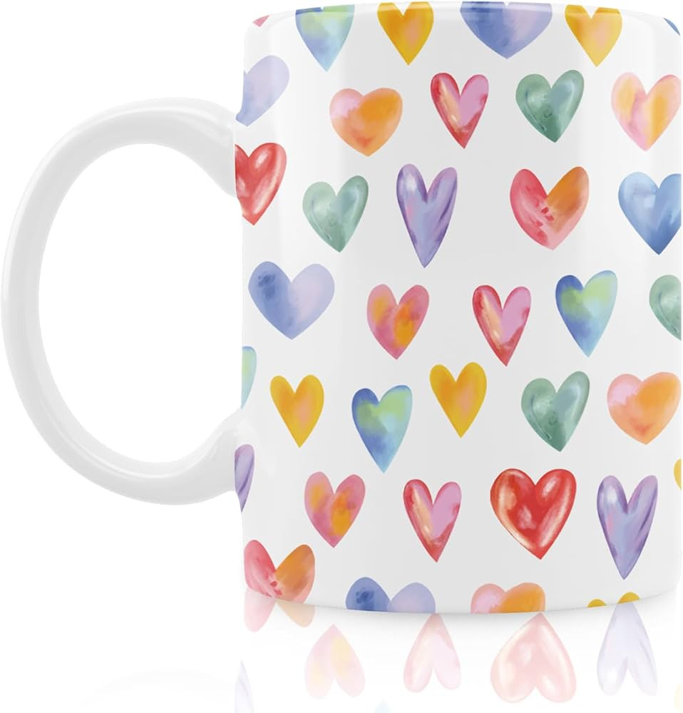 Valentine's Day Mug Watercolor Hearts Ceramic Cup Colorful 12 Oz Love Heart Coffee Mug for Weddin... | Amazon (US)