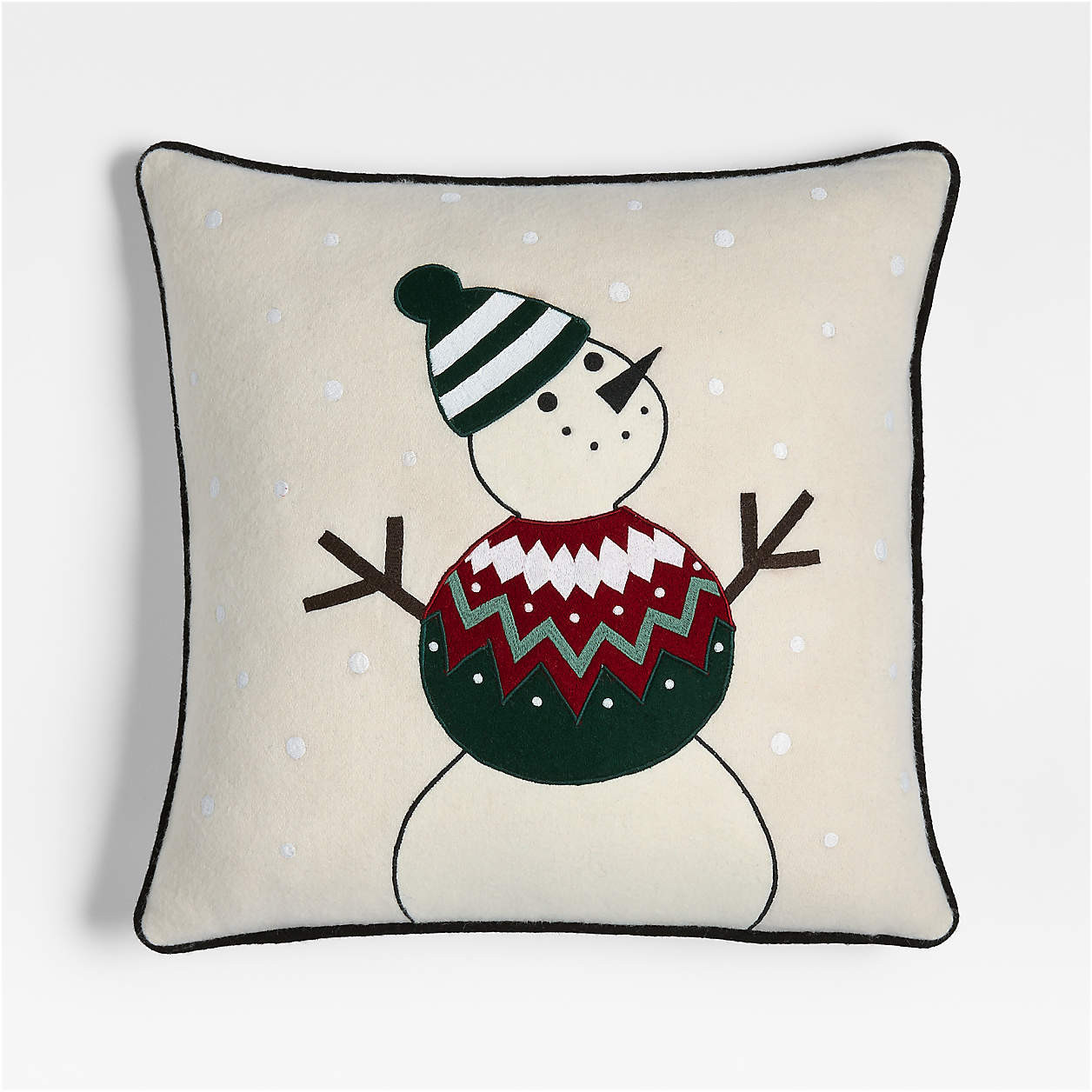 Fair Isle Snowman 20"x20" Ivory Throw Pillow by Joan Anderson with Down-Alternative Insert + Revi... | Crate & Barrel
