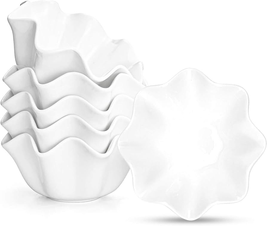 Foraineam 6 Pack Porcelain Dessert Bowls Baking Ramekins, 13 Ounce Flower Shaped Serving Bowls fo... | Amazon (US)