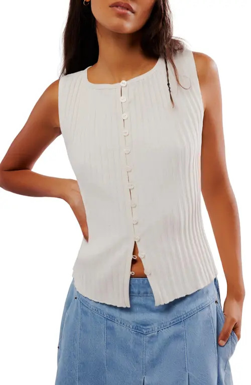 Free People Tilly Rib Button-Up Top in Ivory at Nordstrom, Size Large | Nordstrom