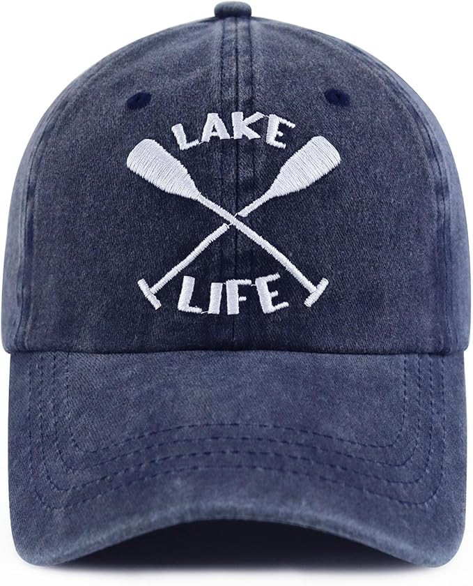 Lake Life Hats for Women Men, Funny Adjustable Washed Cotton Embroidered Summer Vacation Sun Base... | Amazon (US)