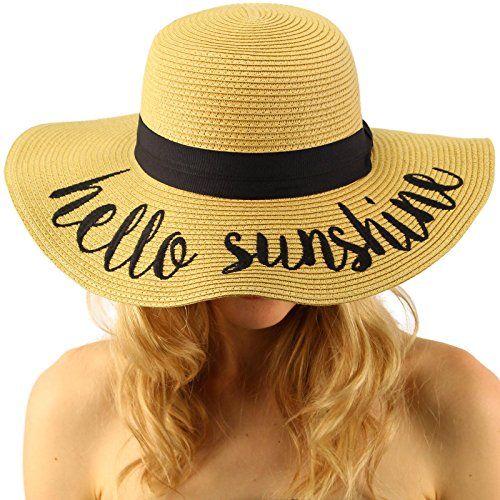 Hello Sunshine Wide Brim 4" Summer Derby Beach Pool Floppy Dress Sun Hat | Amazon (US)