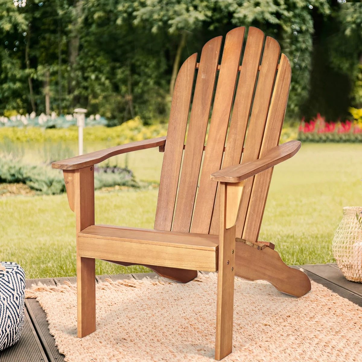 Costway Outdoor Adirondack Chair Accent Chair Solid Wood Durable Patio Garden Furniture Natural -... | Walmart (US)