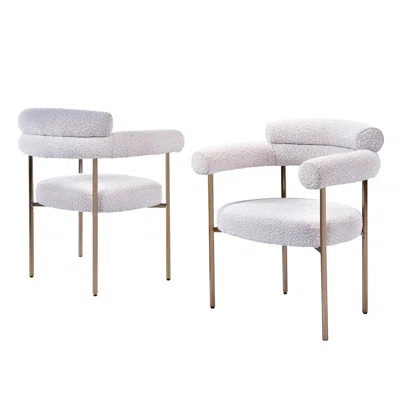 Set Of 2 Boucle Fabric Kitchen Dining Chair With Armrest, Accent Upholstered Armchair, Metal Frame | Wayfair North America