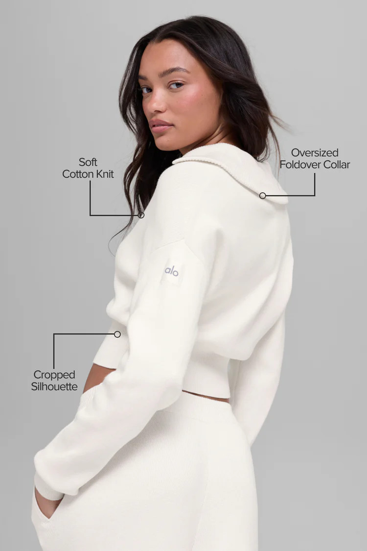 Scholar Knit Cropped Full Zip Jacket - Ivory | Alo Yoga (US)