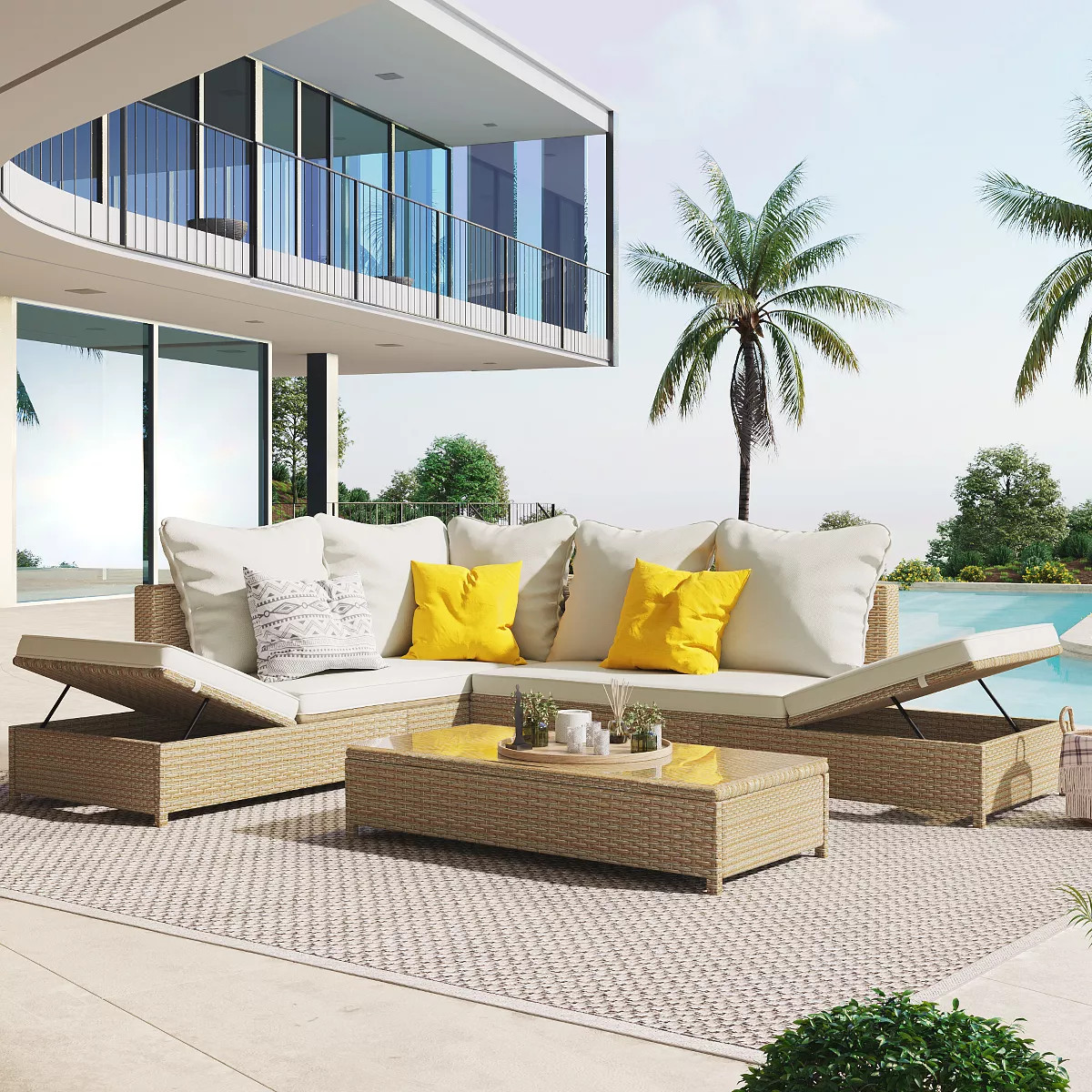 3 PCS Outdoor Rattan Patio Sectional Sofa Set with Adjustable Chaise Lounge Frame and Tempered Gl... | Target