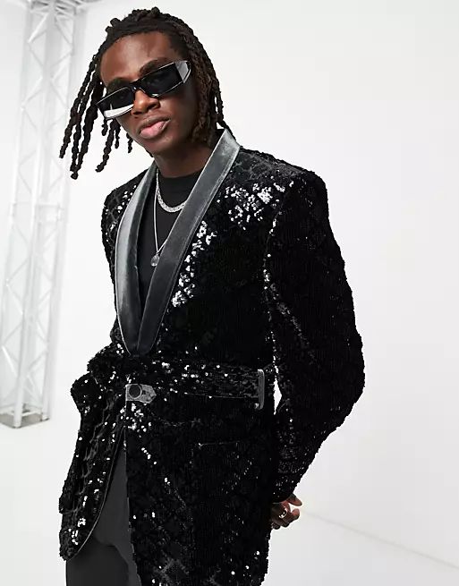 ASOS DESIGN skinny smoking suit jacket in diamond sequin | ASOS (Global)