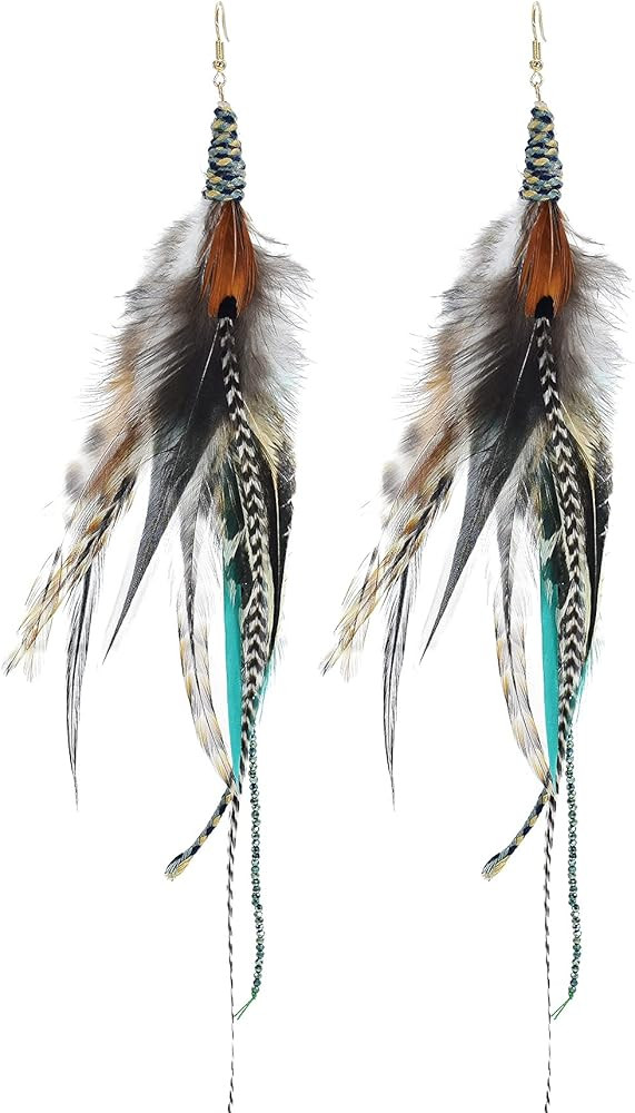 Punk Vintage Long Tassel Feather Beads Drop Wolf Tooth Pendant Earring Fish Hook Earrings Suitabl... | Amazon (US)