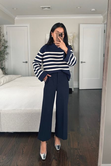 • J.Crew wide leg crop pants in 00 petite. So flattering and great quality! The 00P measures 24” inseam, 9.5” rise, 12.5” across the waist. 

I also tried these in size 00 regular which have a 26.5” inseam, 10” rise and are 13” across the waist. The length works perfect on me with flats and low sneakers like my sambas. 

•Chunky crew neck sweater xxs, medium thick weight with a petite friendly length. I folded the sleeves up  
• lady day coat runs small. if buying again now I’d probably size up and do 0 petite or possibly 00 regular for longer sleeves.
•Silver slingbacks sz 5 
•J.Crew earrings

#petite
#ad

#LTKSeasonal #LTKshoecrush #LTKHoliday