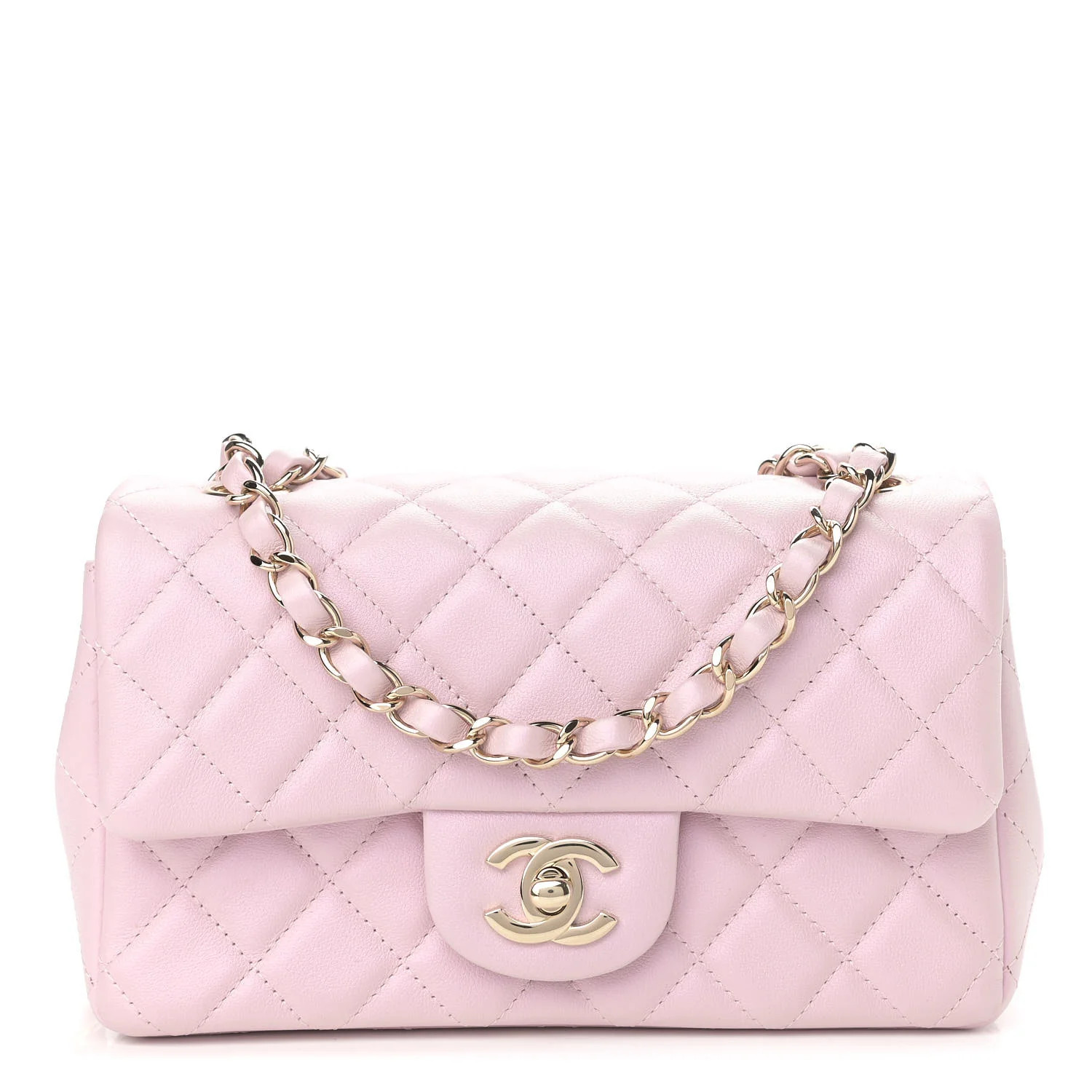 CHANEL Iridescent Calfskin Quilted Mini Rectangular Flap Light Pink | FASHIONPHILE | Fashionphile