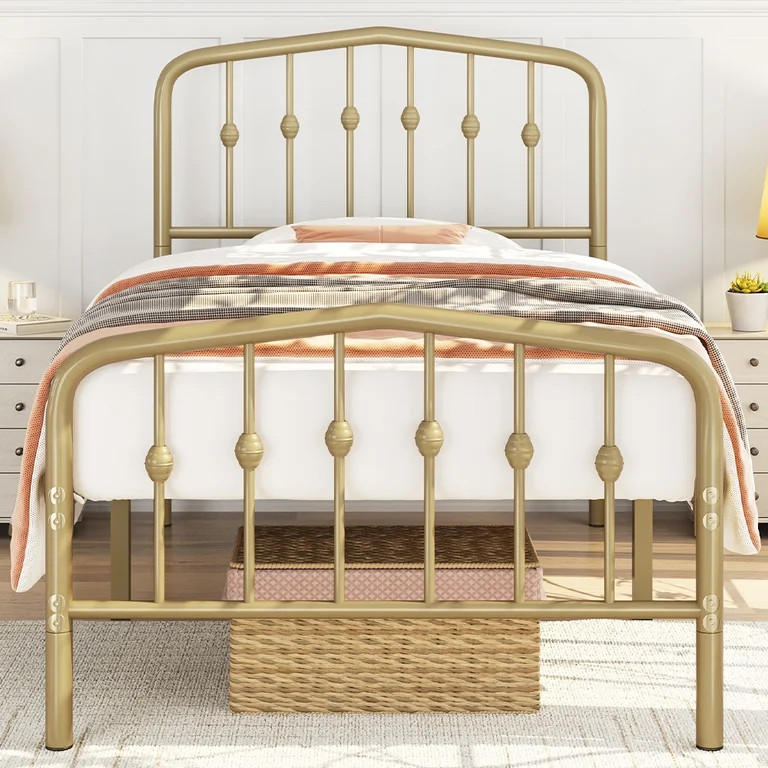 Topeakmart Twin Size Modern Metal Bed with Arched Headboard and Footboard, Antique Gold | Walmart (US)