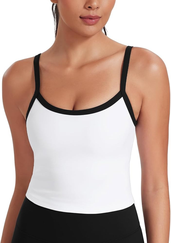 HeyNuts Vintage Color-Block Strappy Tank Top for Womens, Cute Contrasting Trim Yoga Longline Spor... | Amazon (US)