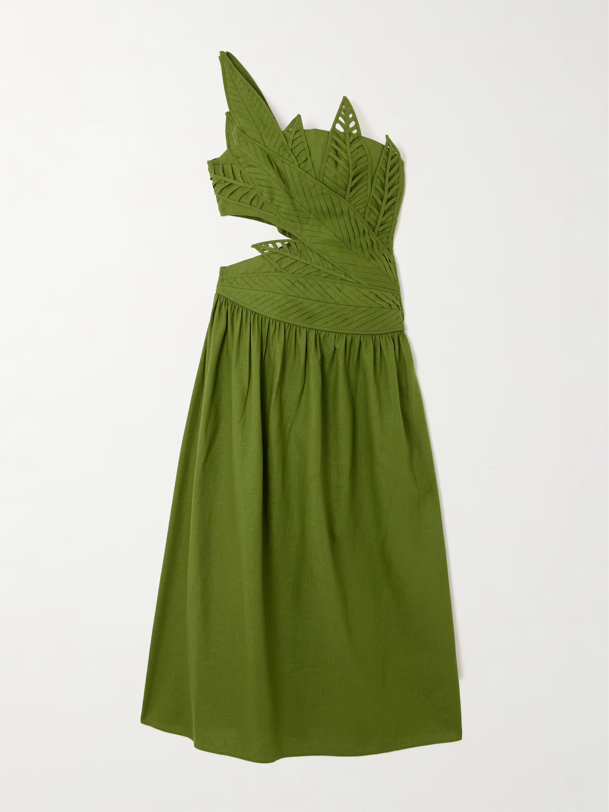 One-shoulder cutout linen-blend midi dress | NET-A-PORTER (US)